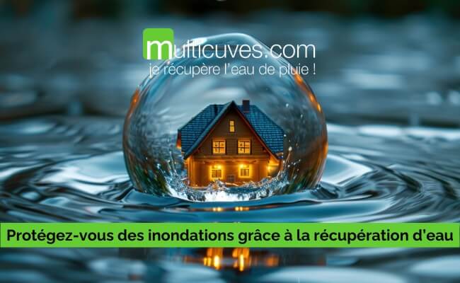 Maison dans une goutte d'eau, entrain de rentrer en contact avec la sufrace de l'eau
